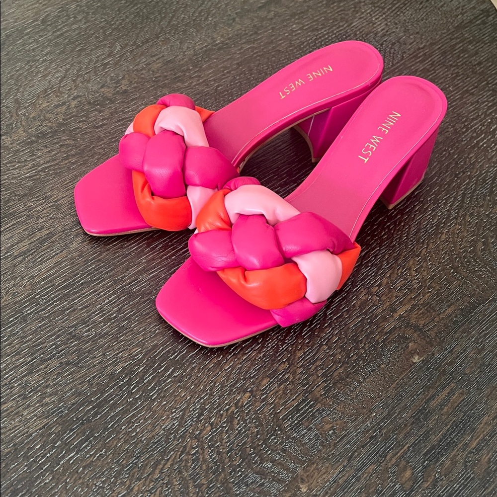 Nine West Vibrant Pink and Orange Braided Mules Size 8